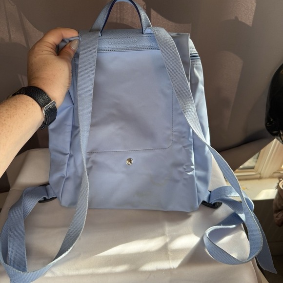 Longchamp Le Pillage Sac A Dos Nylon Leather Small Backpack Purse Bag Light Blue - Picture 3 of 14